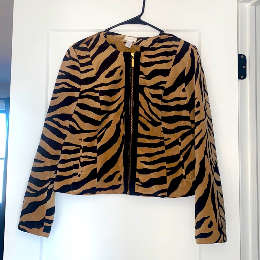 Chicos Size Small Black And Brown Animal Print Ja… - image 1